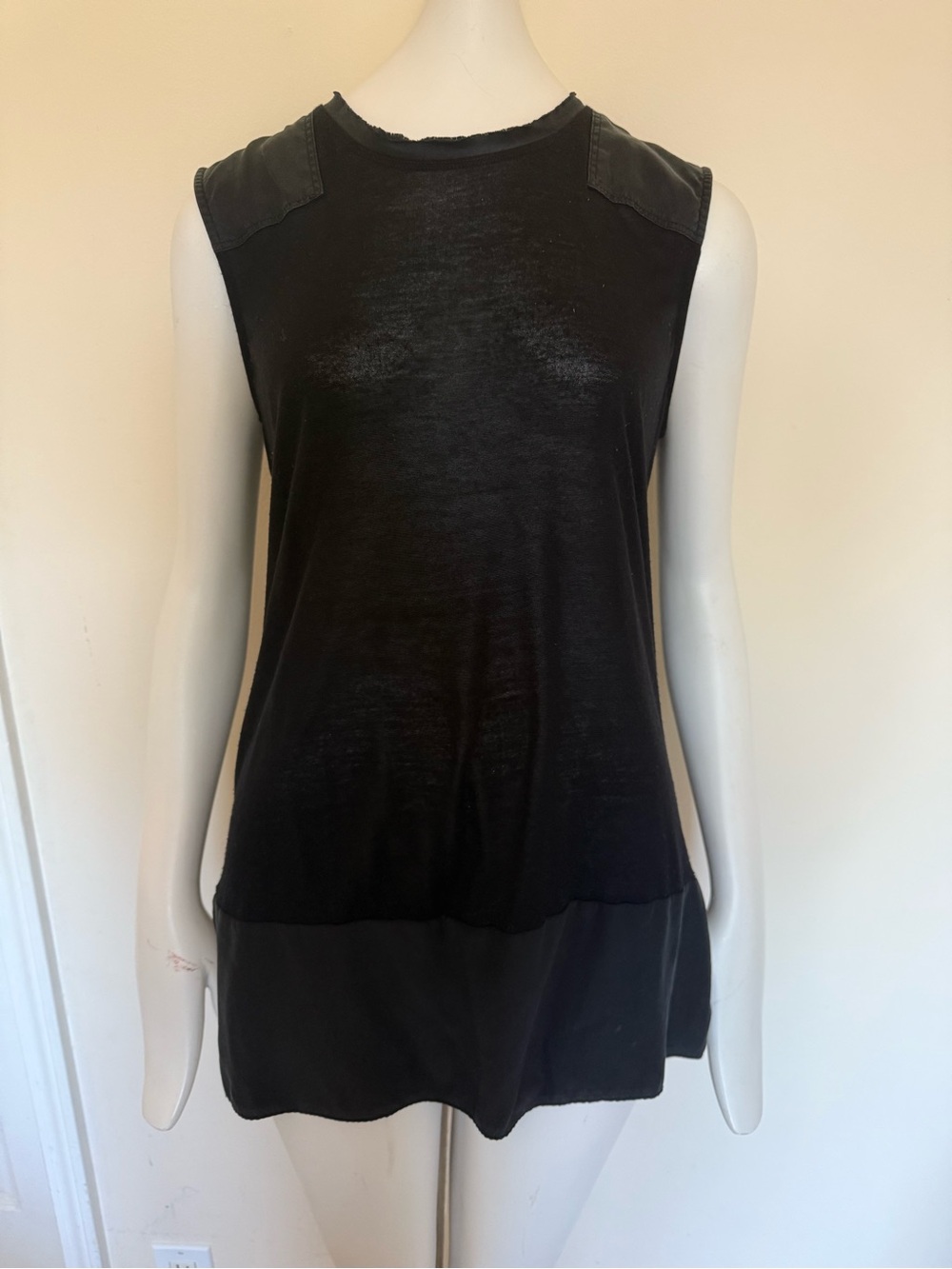 Rag & Bone Black Sleeveless Silk Panel, Frayed Edge Tunic Tank Top Black Small